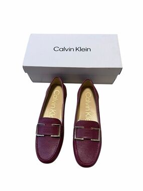 🌟🌼NIB Calvin Klein Women's Burgundy Leather Loafers Size 7.5M